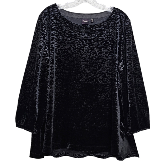 Rafaella Womens Black Crushed Velvet Textured Pattern with Long Sleeve Tunic XLP - Picture 1 of 7